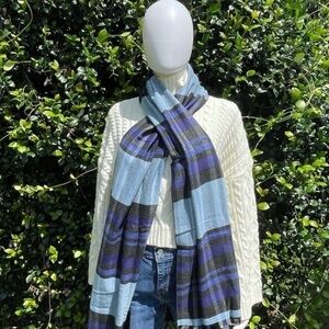 NWT Chelsey Brushed Viscose Plaid Scarf Blue & Green Available